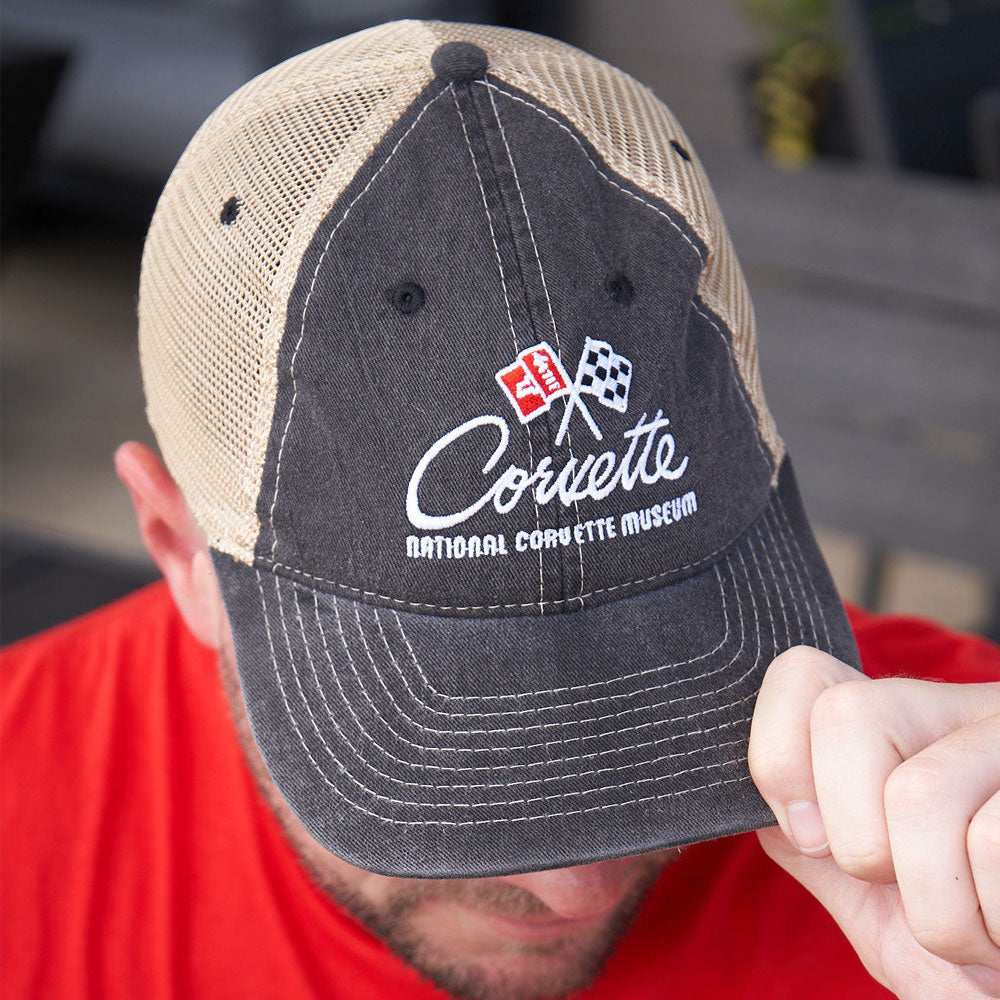 person wearing C2 Corvette Vintage Trucker Cap