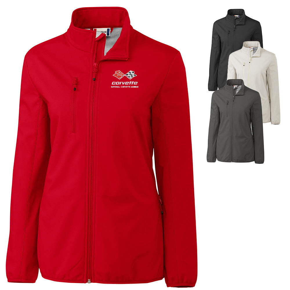 The C3 Corvette Custom Trail Stretch Softshell Ladies Jacket shown in four colors