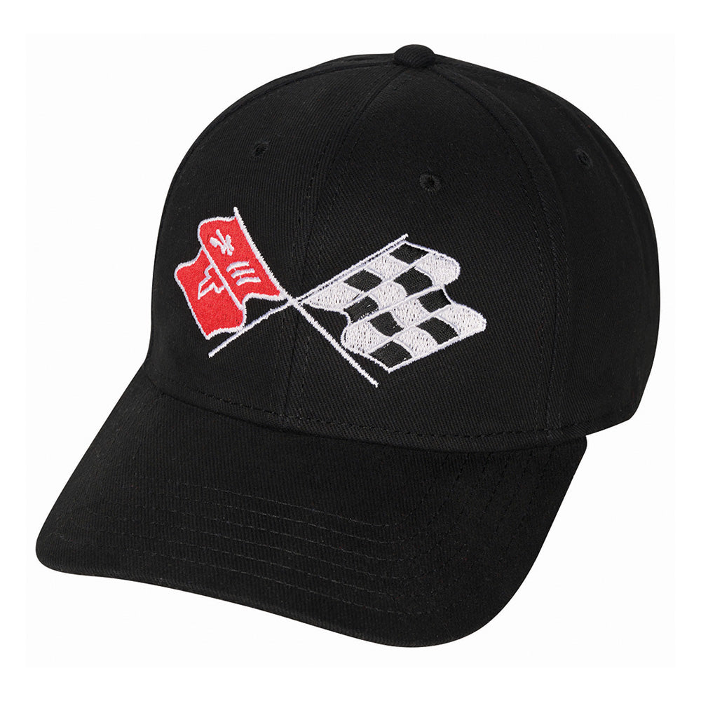 Black cap with an embroidered C3 Corvette emblem shown on a white background