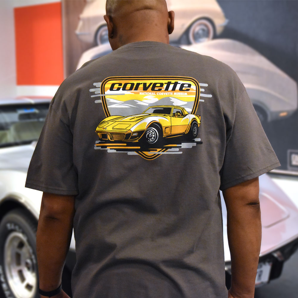 Man wearing the C3 Corvette Retro Charcoal T-shirt