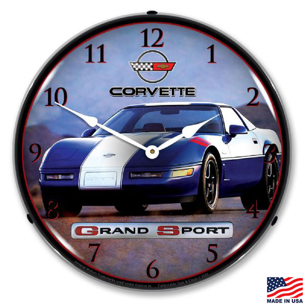 Corvette Grand Sport clock with a car image on a white background