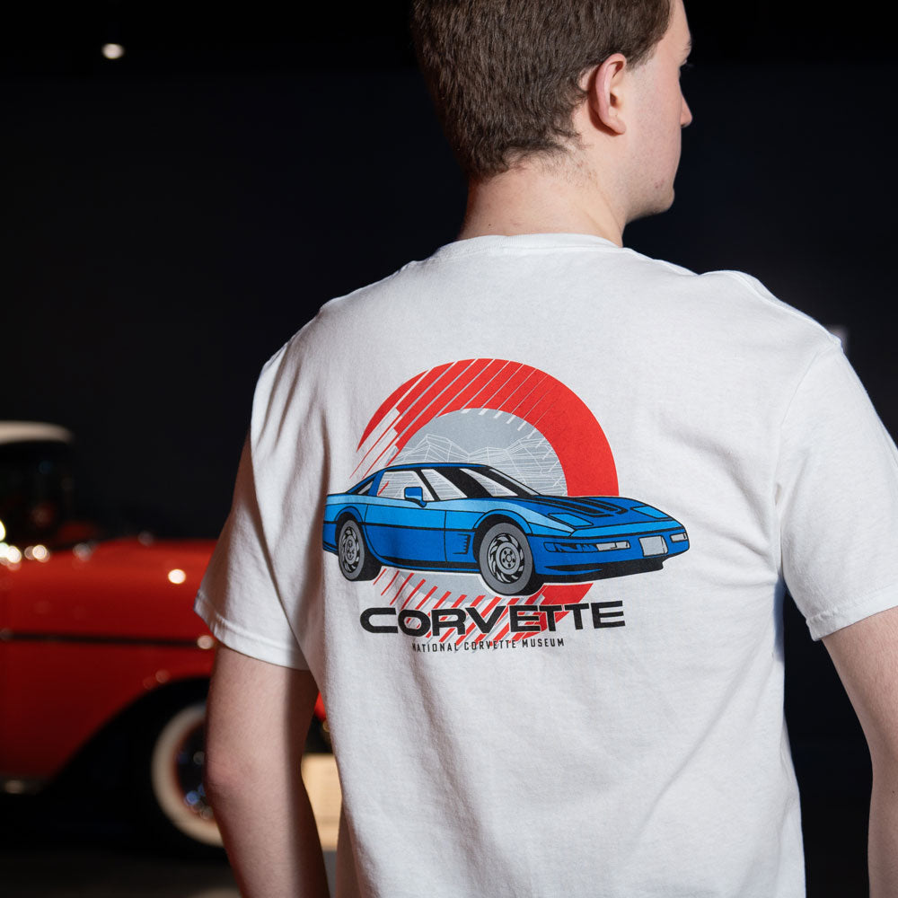 Man wearing the C4 Corvette Retro White T-shirt 