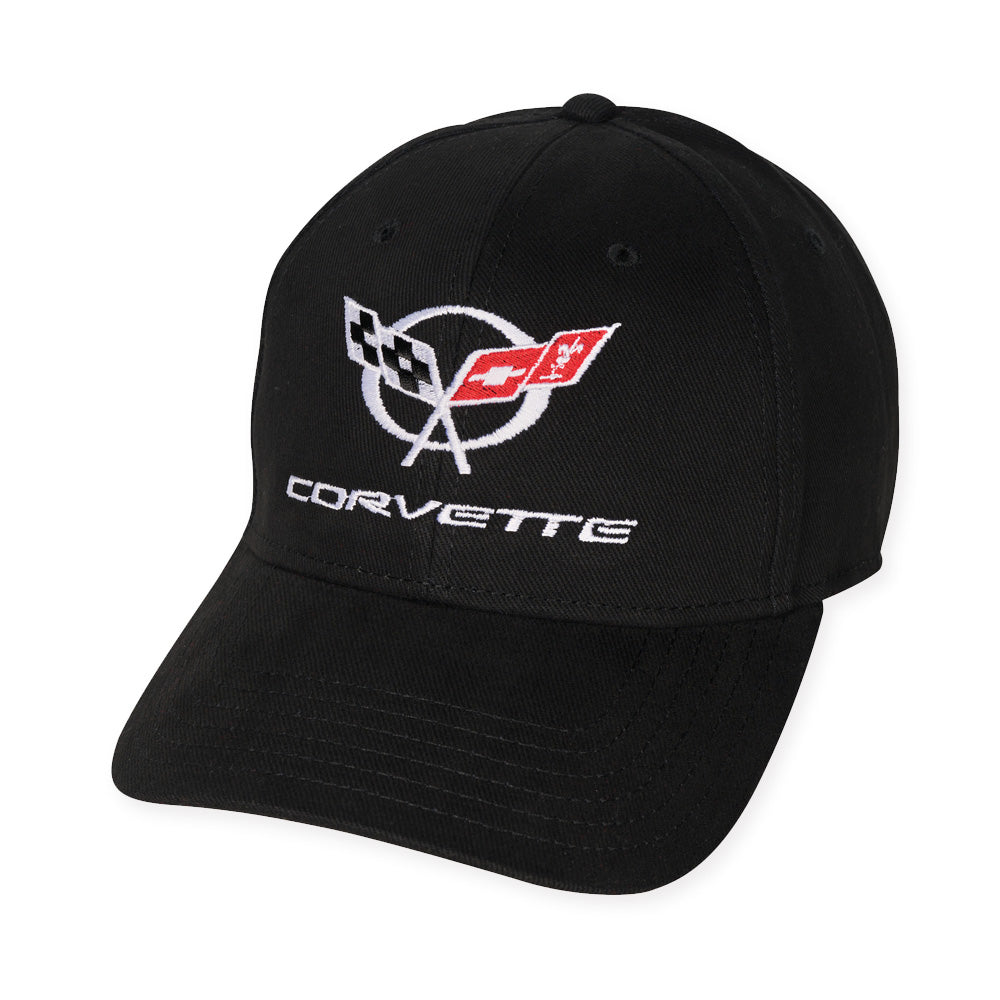 A classic black cap embroidered with the C5 Corvette emblem