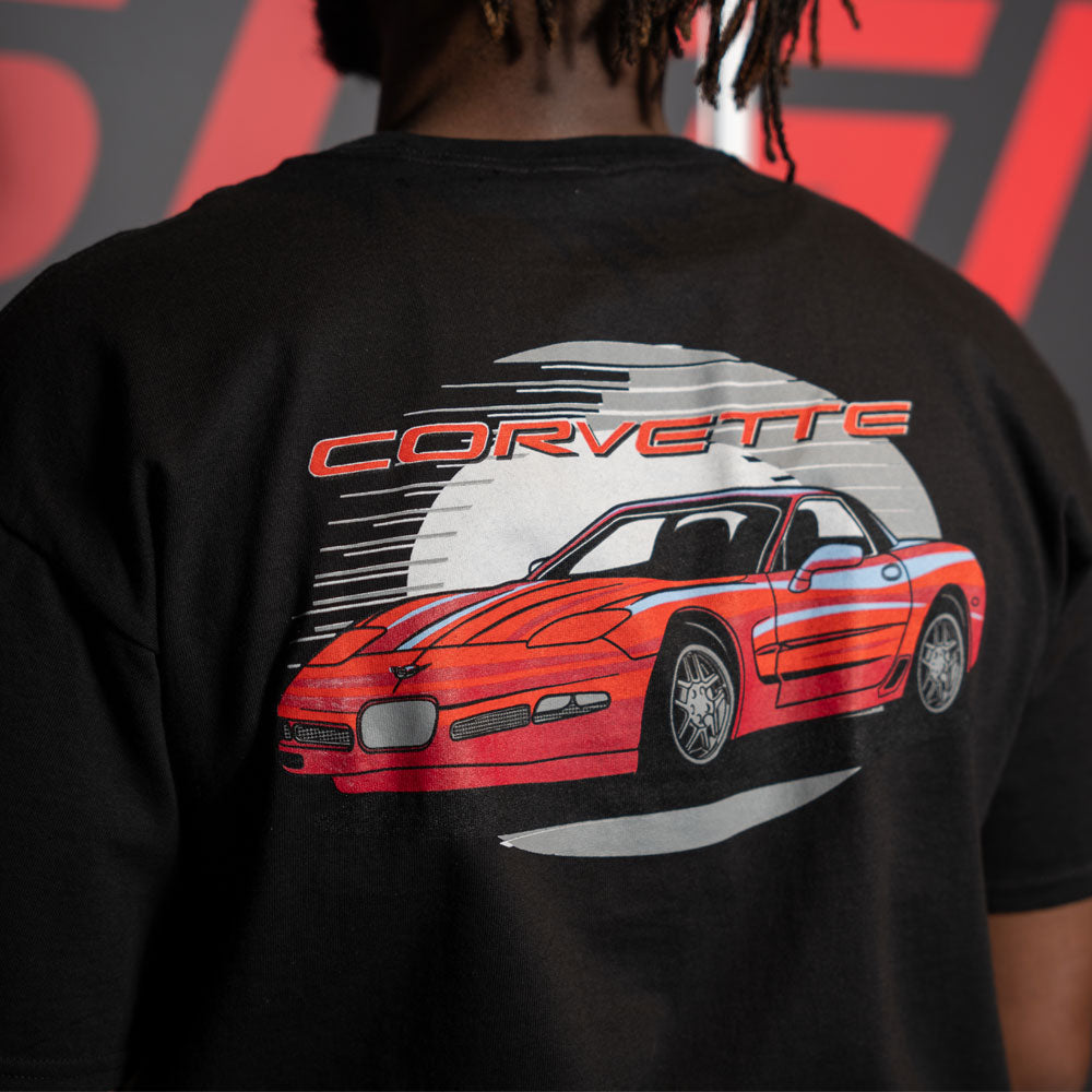 Man wearing the C5 Corvette Retro Black T-shirt