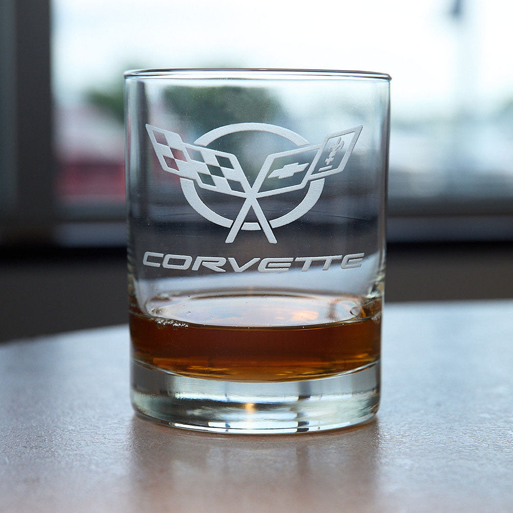 C5 Corvette Short Beverage Glass sitting on a table