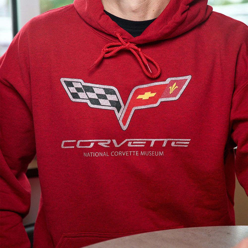 person wearing C6 Corvette Emblem Hooded Pullover