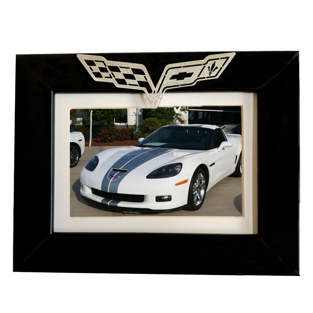 C6 Corvette Emblem Picture Frame with a White C6 Corvette photo in the frame