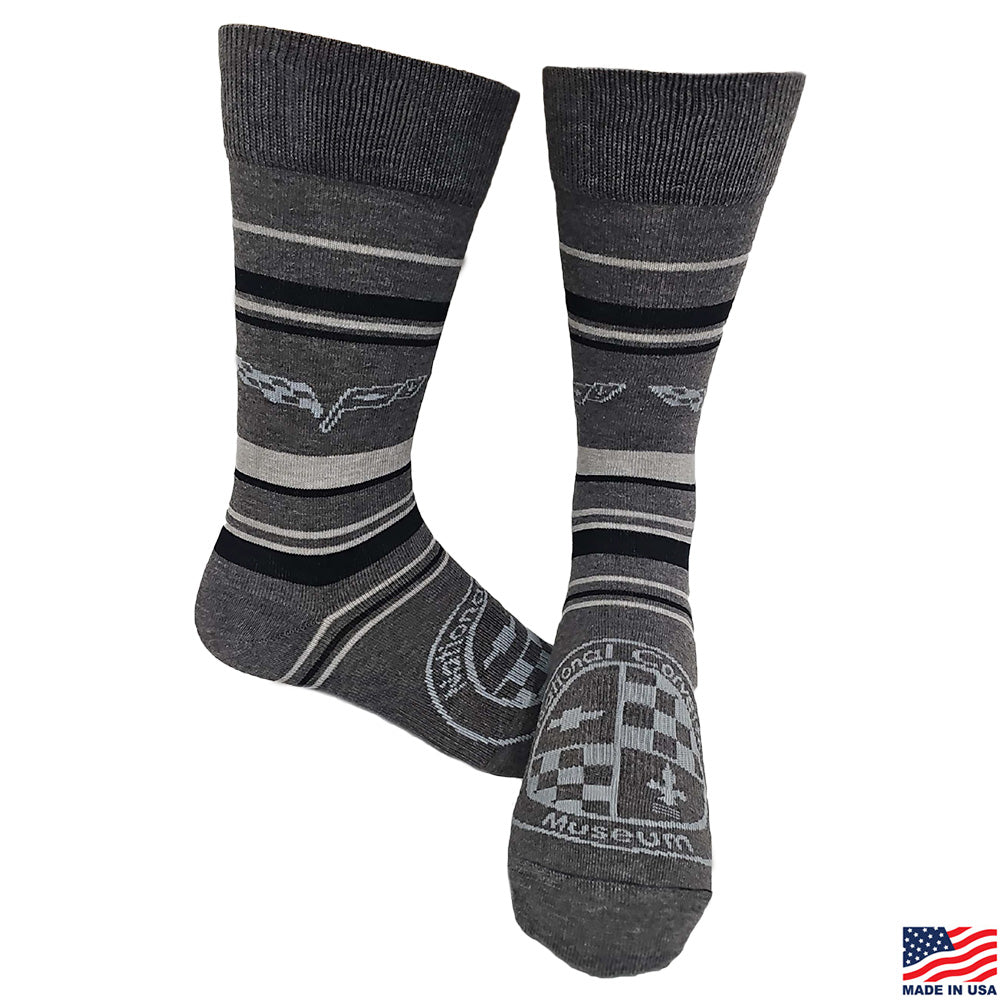 C6 Corvette Emblem Striped Gray/White Dress Socks