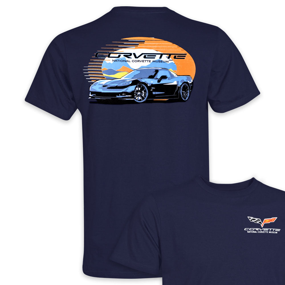 C6 Corvette Retro Navy T-shirt with a Black C6 Corvette on the back
