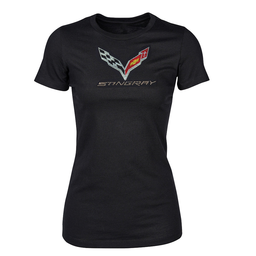 C7 Corvette Crystal Emblem Ladies Black Top