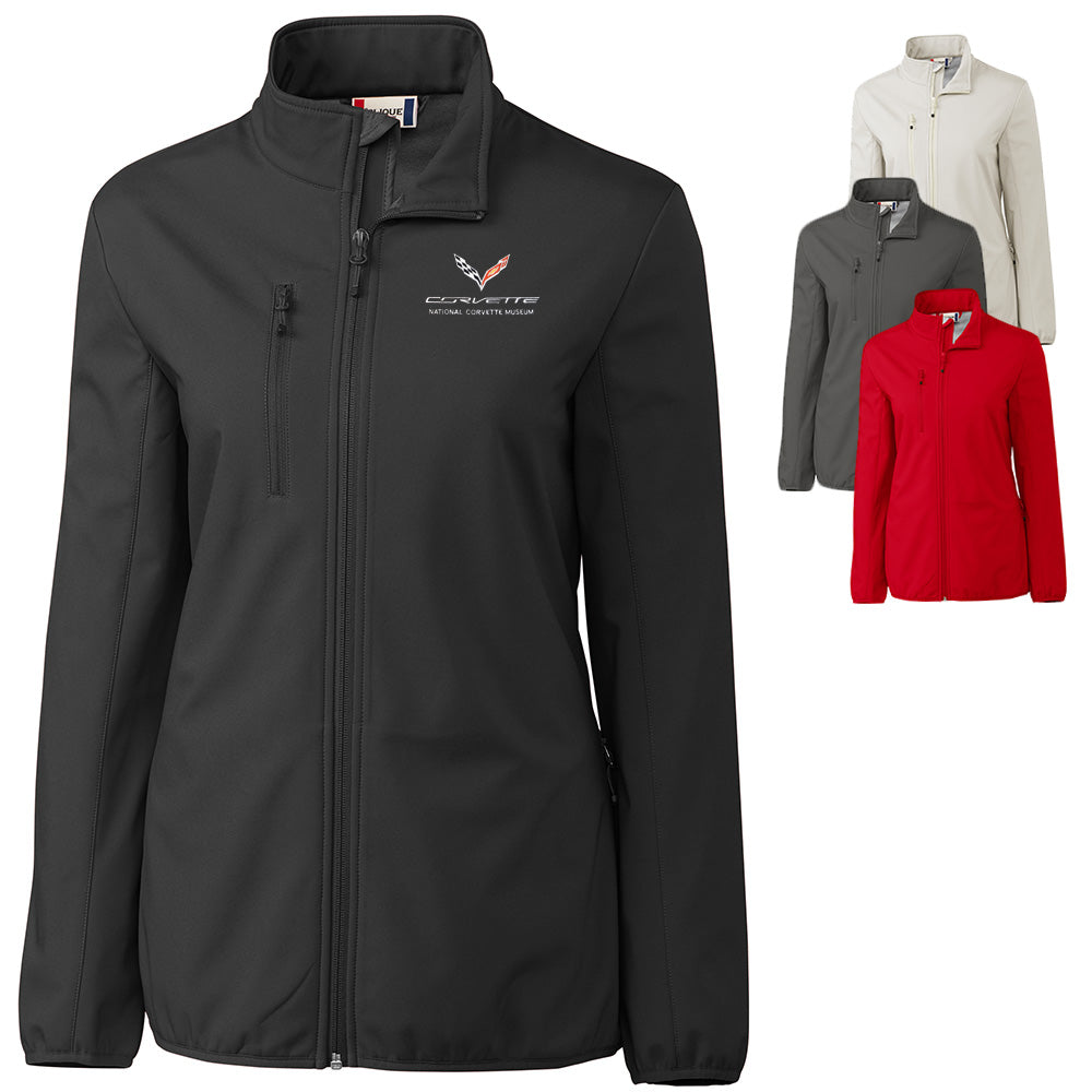 C7 Corvette Custom Trail Stretch Softshell Ladies Jacket shown in four colors
