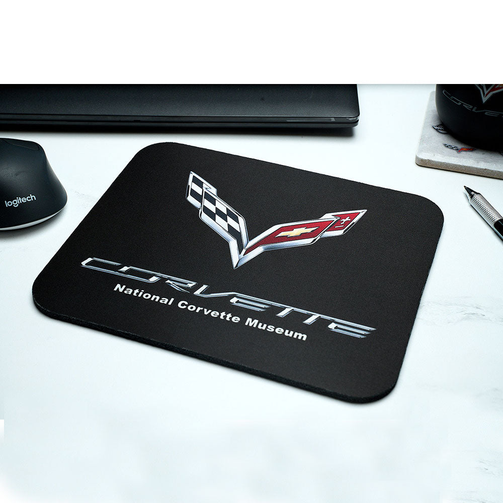 C7 Corvette Emblem Mouse Pad Sitting On a Desk