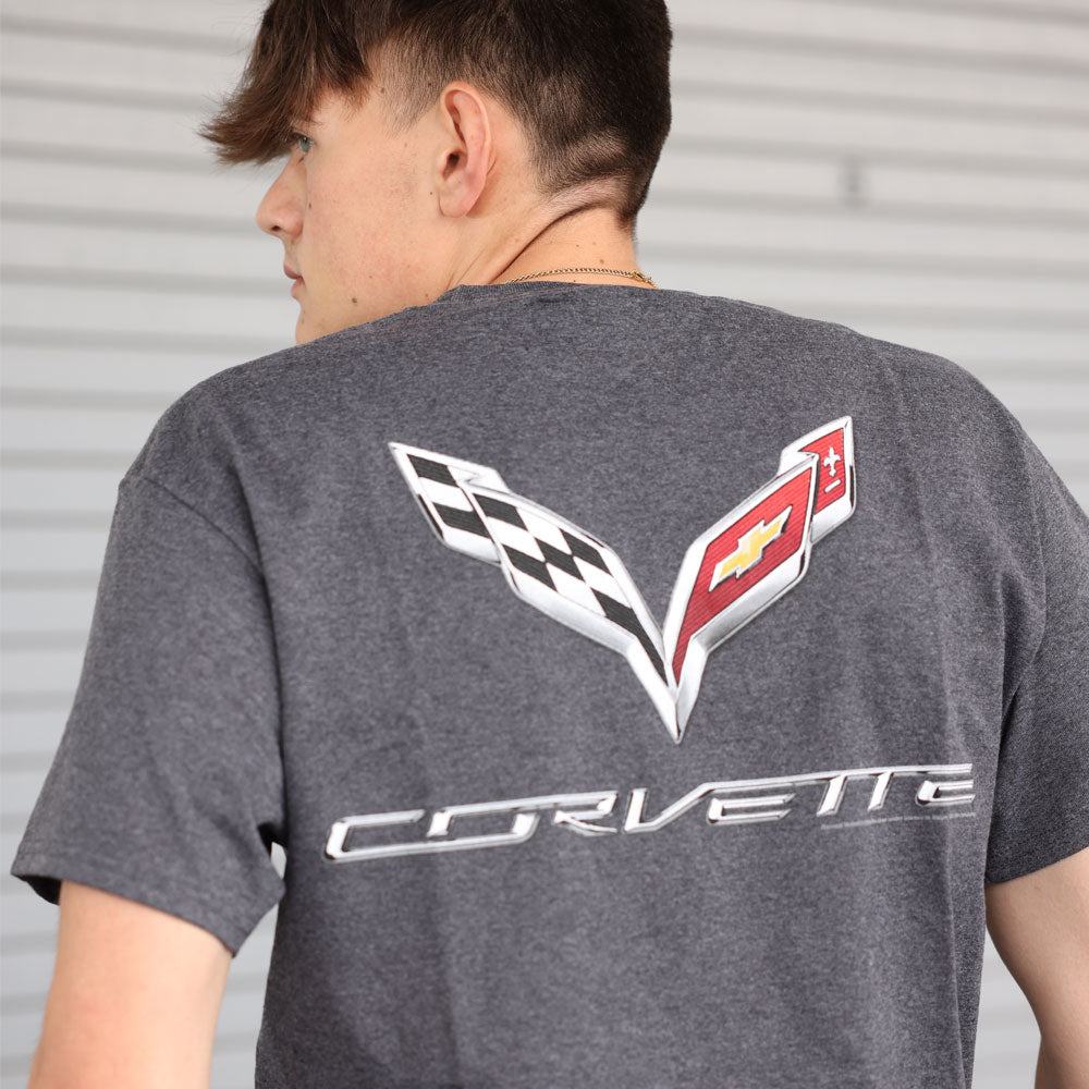 person wearing C7 Corvette Emblem Heather T-Shirt