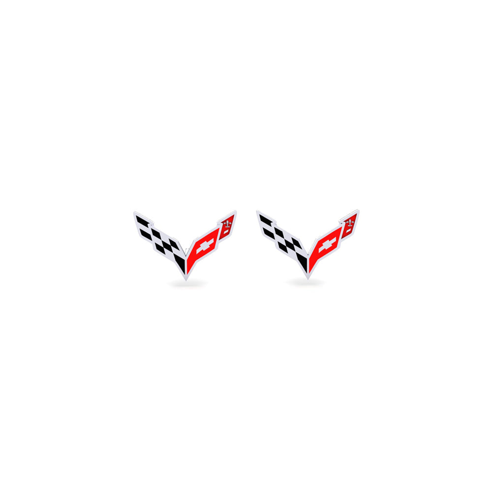 C7 Corvette Full Color Emblem Sterling Silver Post Earrings shown on a white background