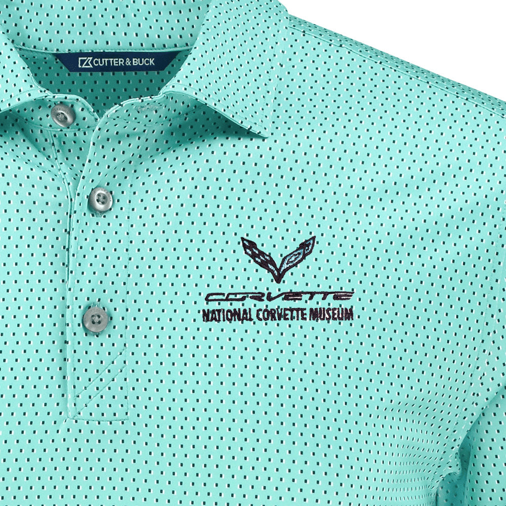 Close up of the C7 Emblem on the C7 Corvette Pike Check Print Mens Mint Green Polo