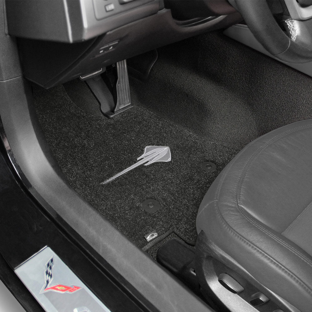 C7 Corvette Stingray Emblem Floor Mats shown in the car