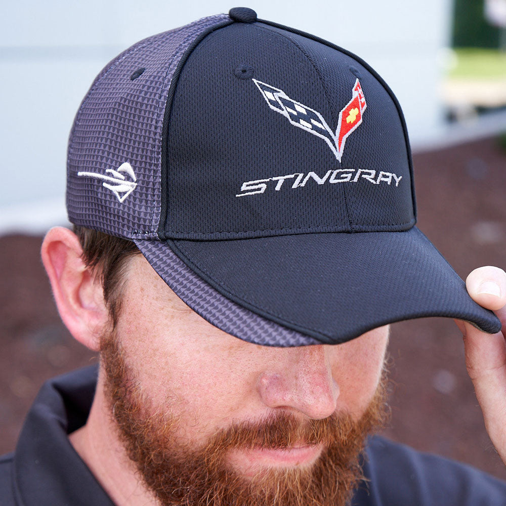 person wearing C7 Stingray Black Carbon Fiber Style Cap