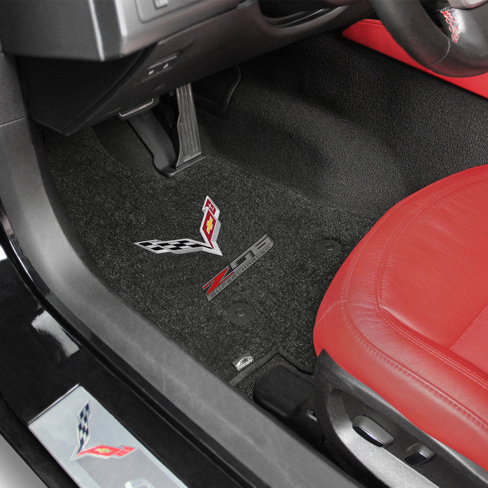 C7 Z06 Supercharged Double Emblem Floor Mats shown in a Corvette