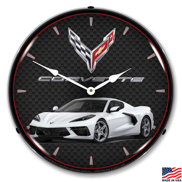 C8 Arctic White Corvette LED Lighted Clock 