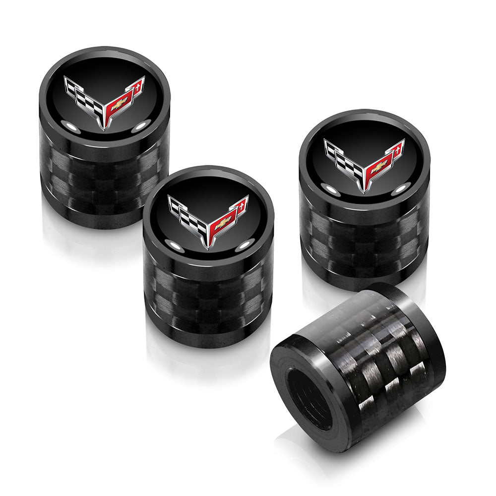 C8 Corvette Black Emblem Carbon Fiber Tire Valve Stem Caps Set