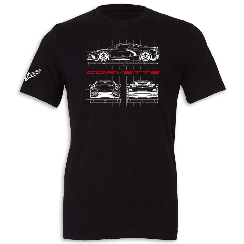 C8 Corvette Blueprint Black T-shirt