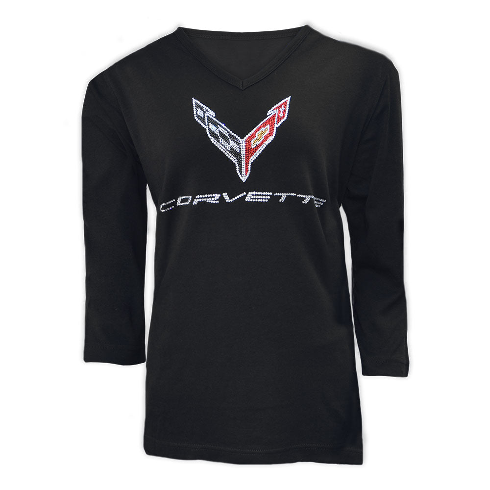 C8 Corvette Crystal Emblem Ladies Black Top
