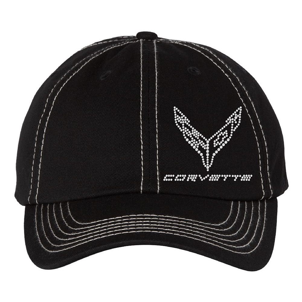 C8 Corvette Crystal Emblem Stitched Ladies Black Cap