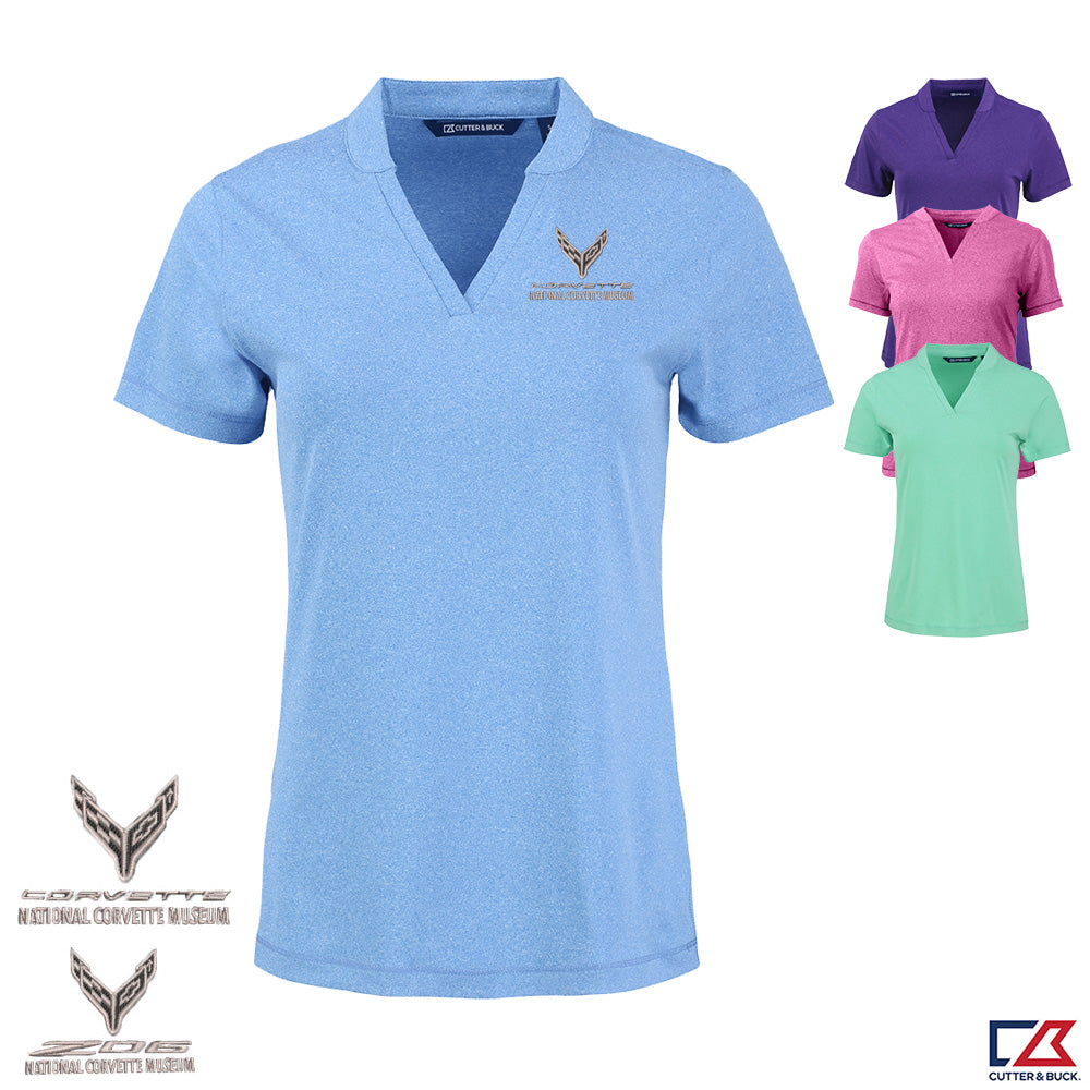C8 Corvette Custom Ladies No Collar V-Neck Polo shown in four colors