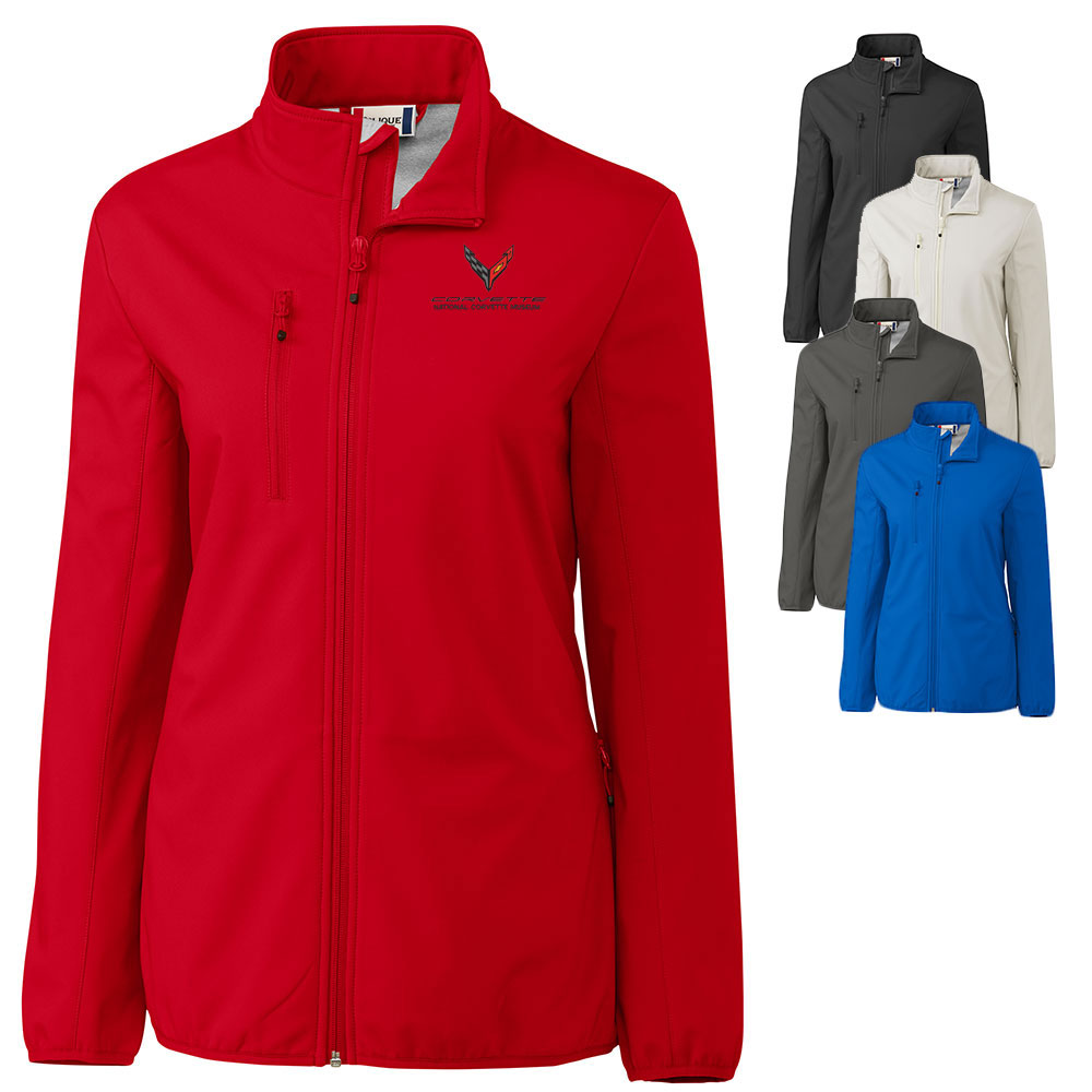 The C8 Corvette Custom Trail Eco Stretch Softshell Ladies Jacket shown in five colors