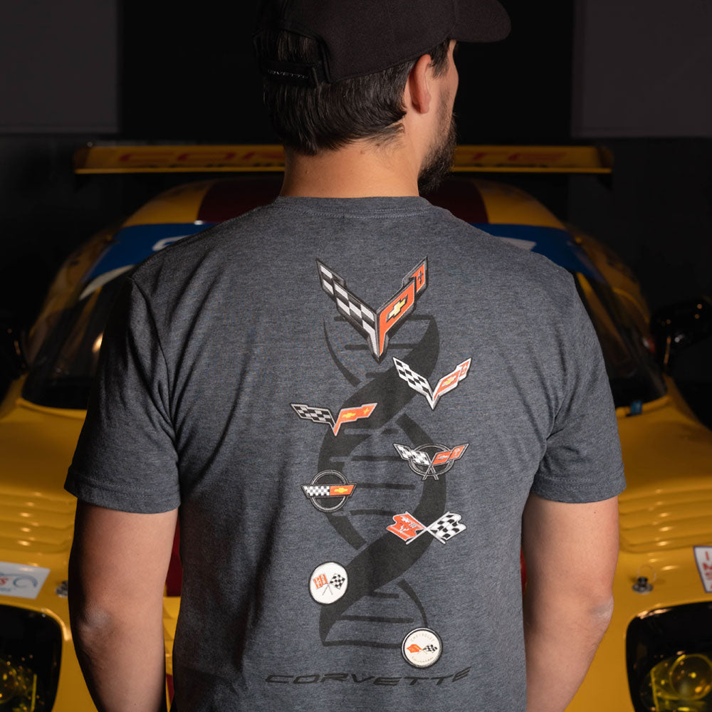 Person wearing C8 Corvette DNA Evolution T-shirt