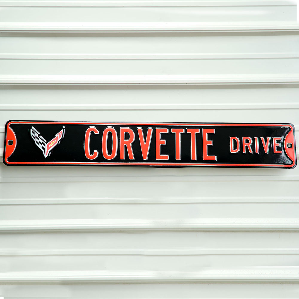 C8 Corvette Drive Black Street Sign Hanging on a wall