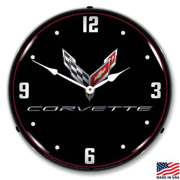 C8 Corvette Emblem LED Lighted Black Clock