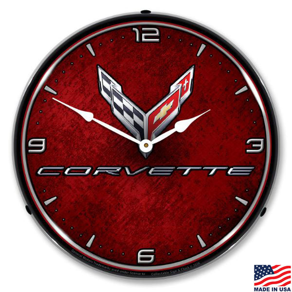 C8 Corvette Emblem LED Lighted Red Clock