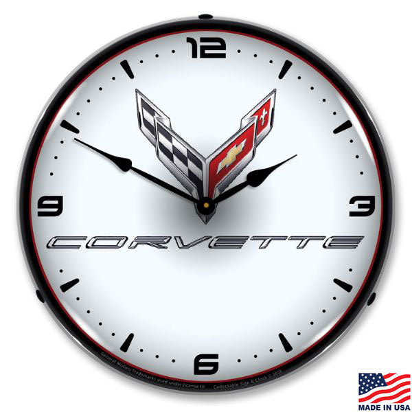 C8 Corvette Emblem LED Lighted White Clock