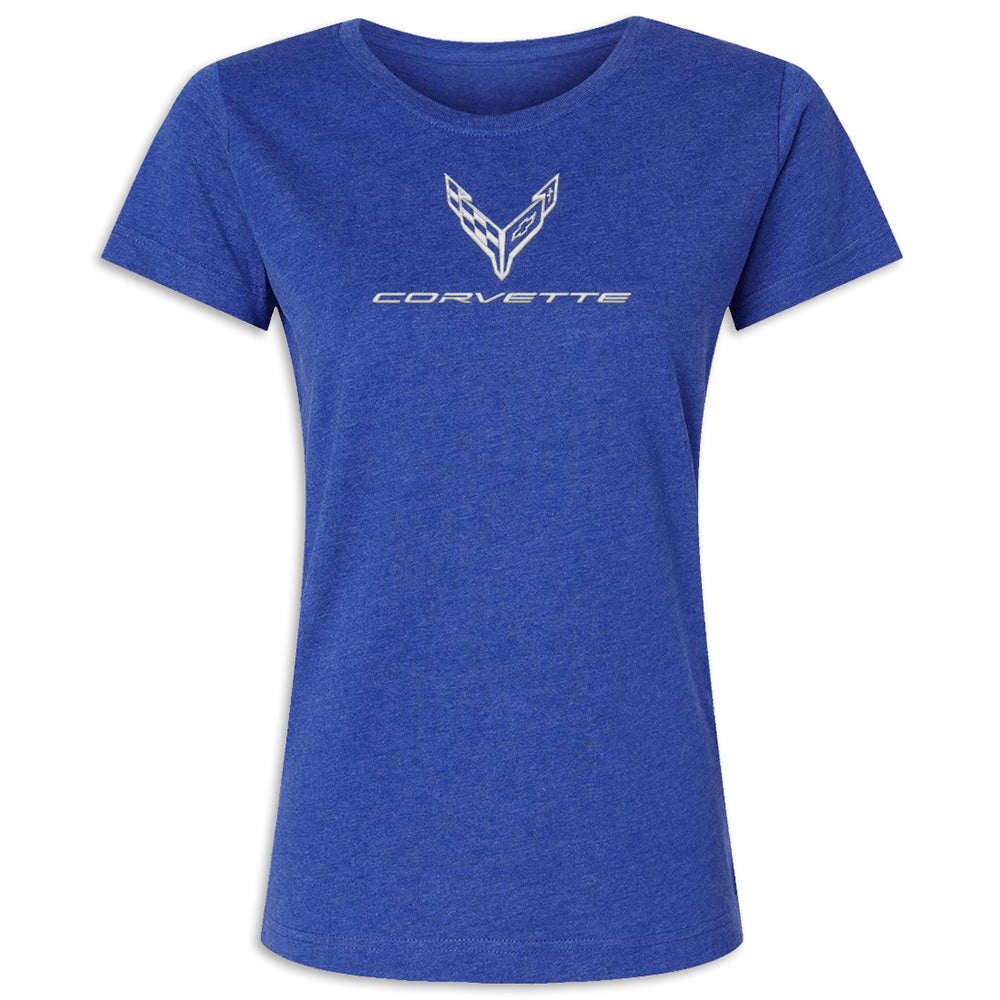 C8 Corvette Emblem Ladies Royal Blue Top