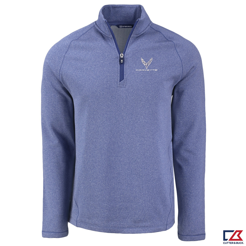C8 Corvette Mens Heather Blue Half Zip Pullover