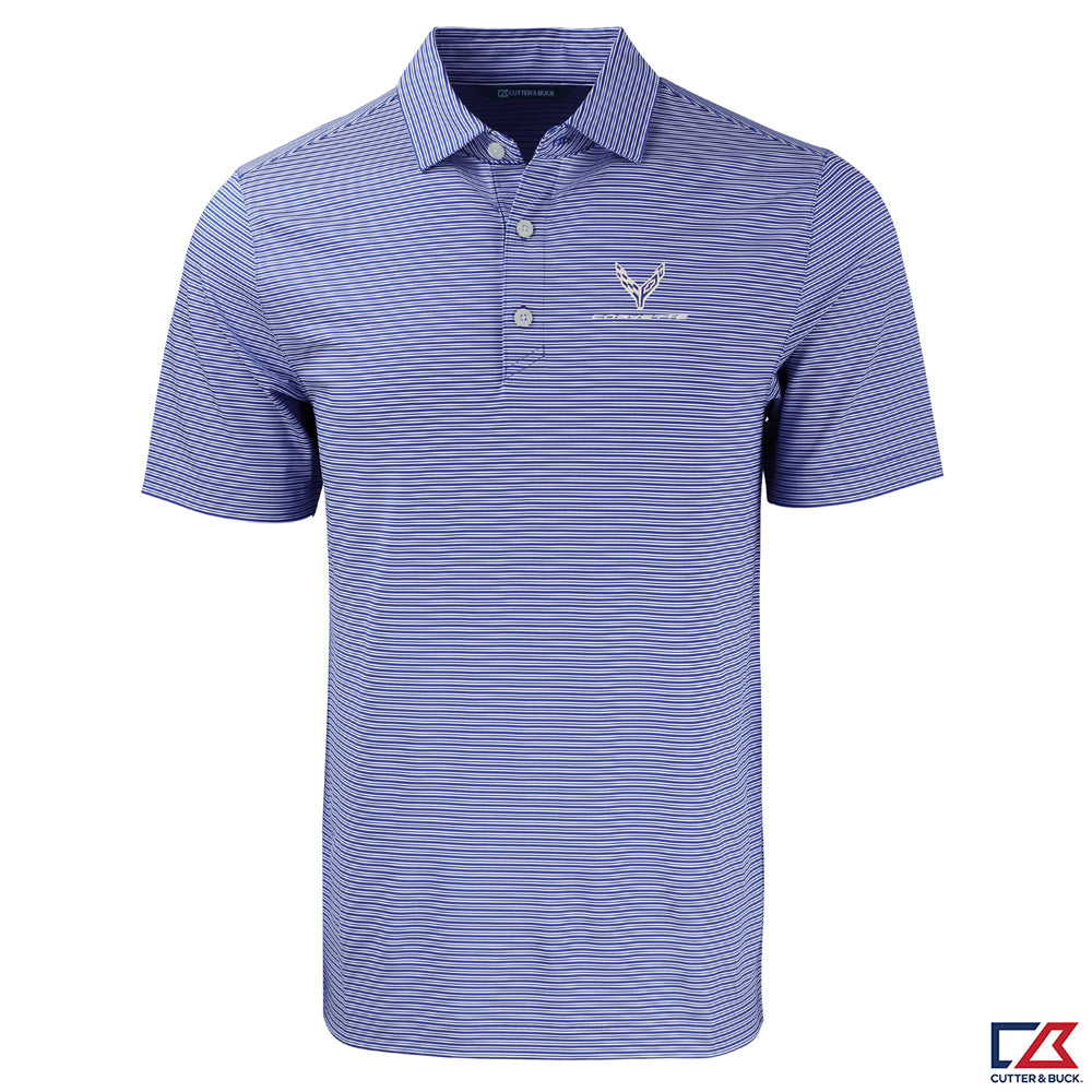 C8 Corvette Forge Double Stripe Mens Royal Blue and White Polo