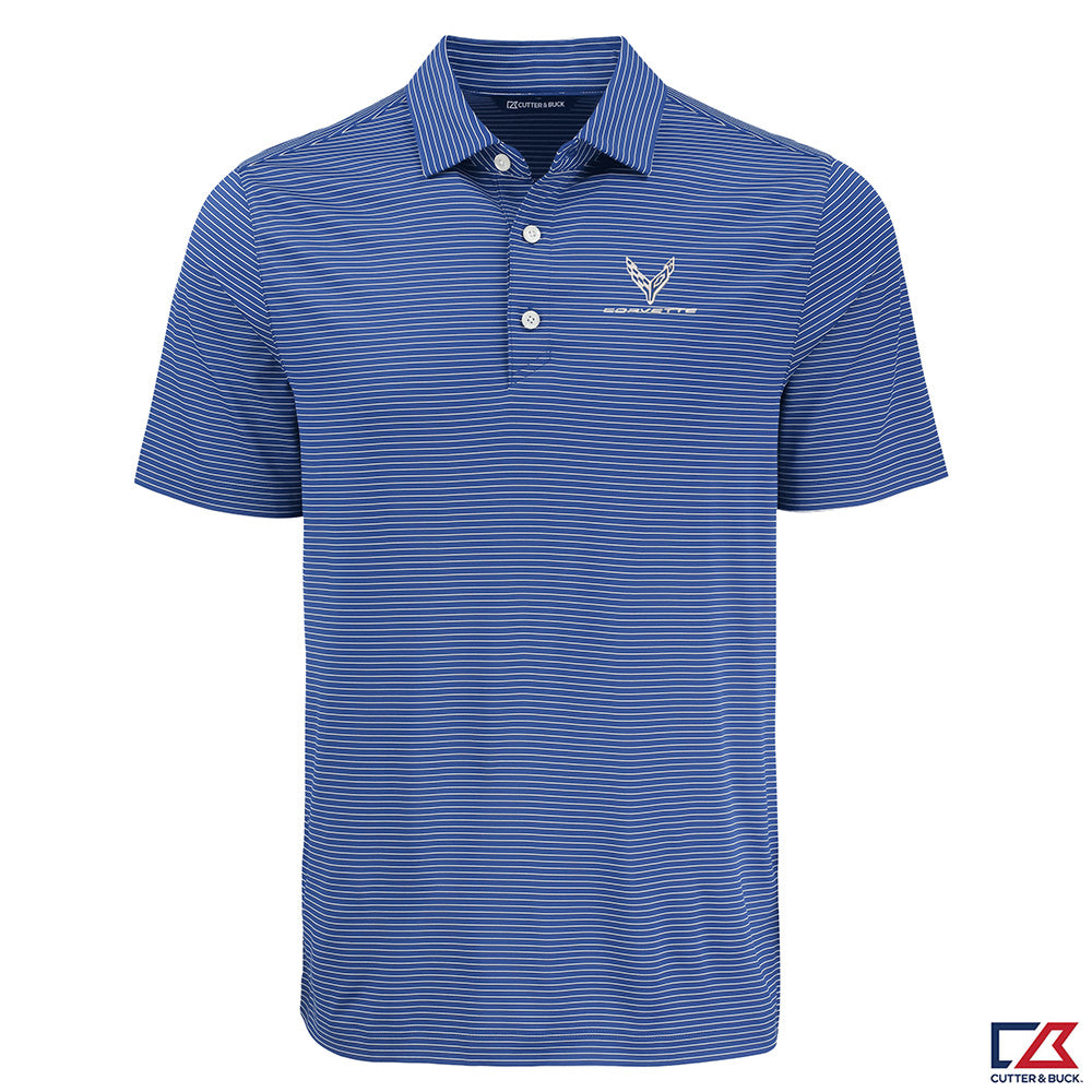 C8 Corvette Forge Fine Line Stripe Mens Tour Blue Polo