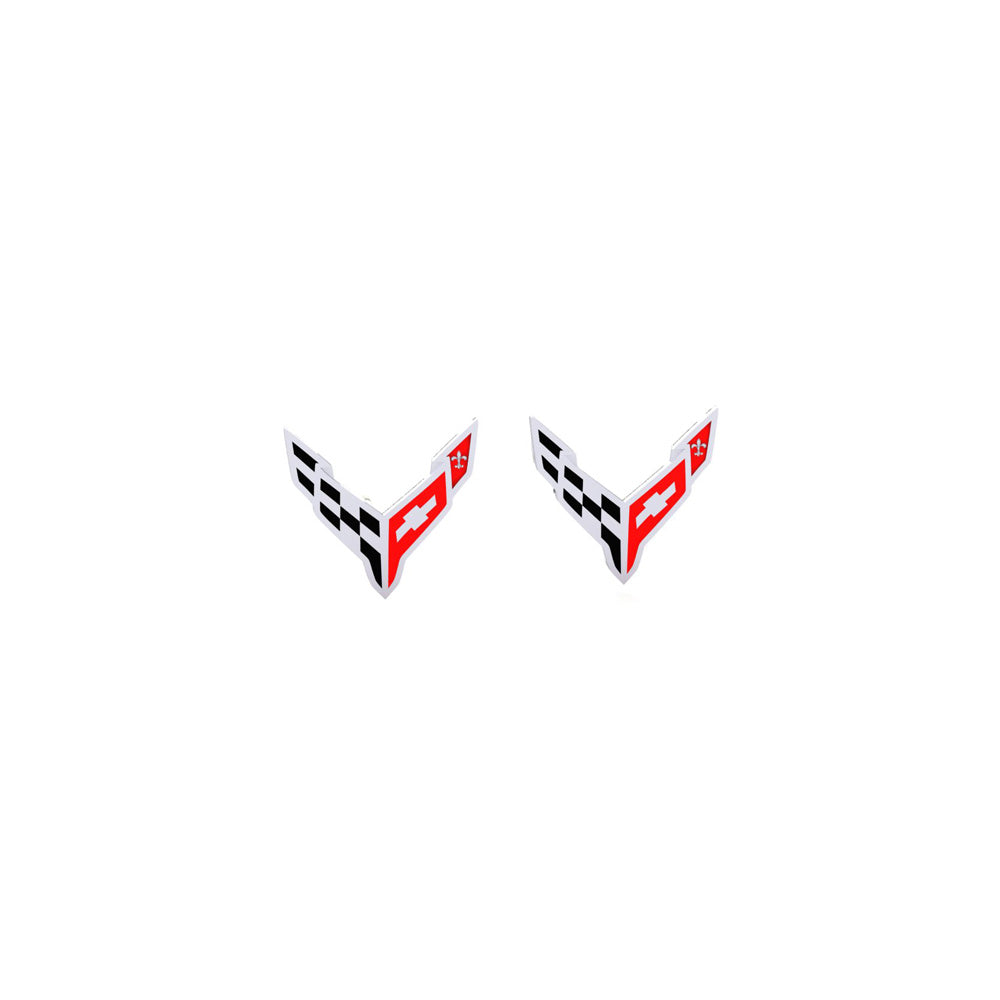 C8 Corvette Full Color Emblem Sterling Silver Earrings shown on a white background
