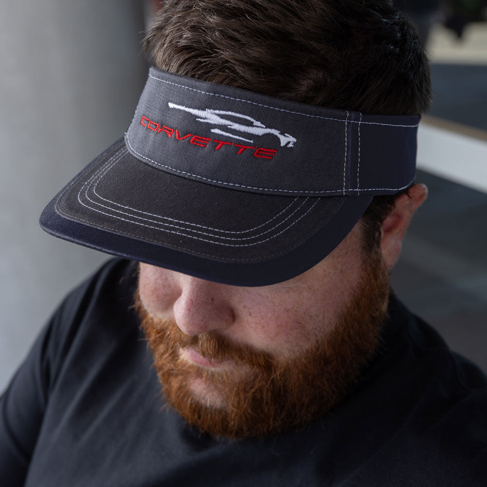 Man wearing the C8 Corvette Gesture Navy Visor