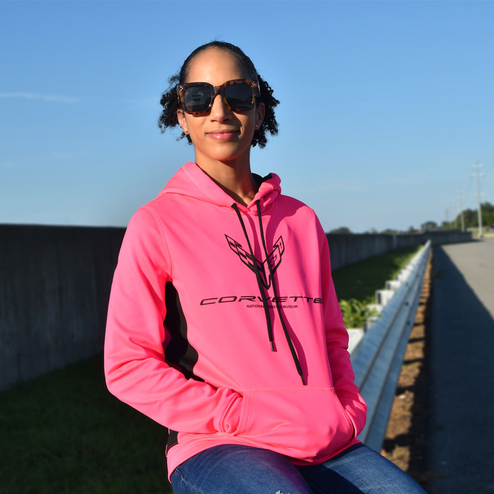 C8 Corvette Ladies Hot Pink Colorblock Hoodie