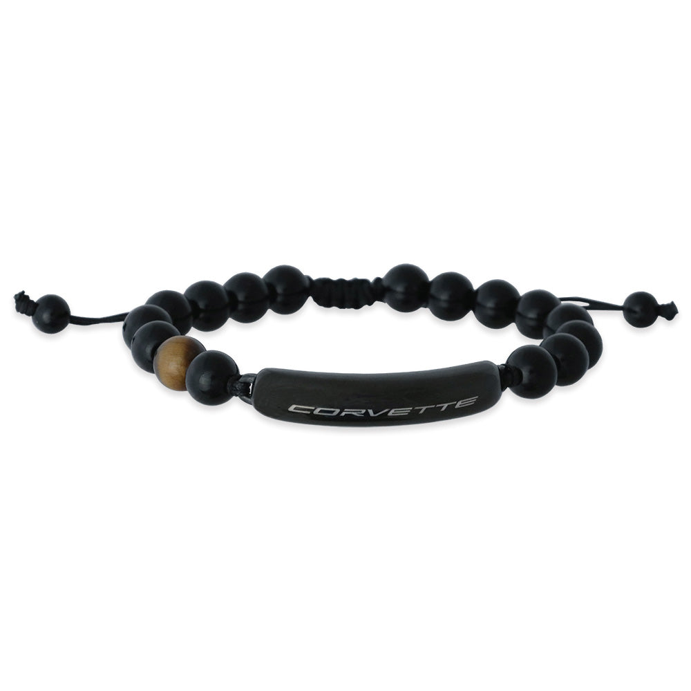 C8 Corvette Mens Black and Tiger Eye Stone Bracelet