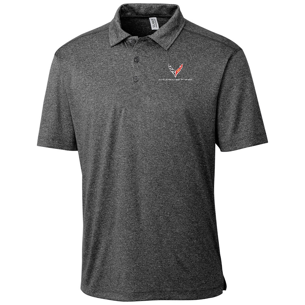 C8 Corvette Mens Charge Active Heather Black Polo