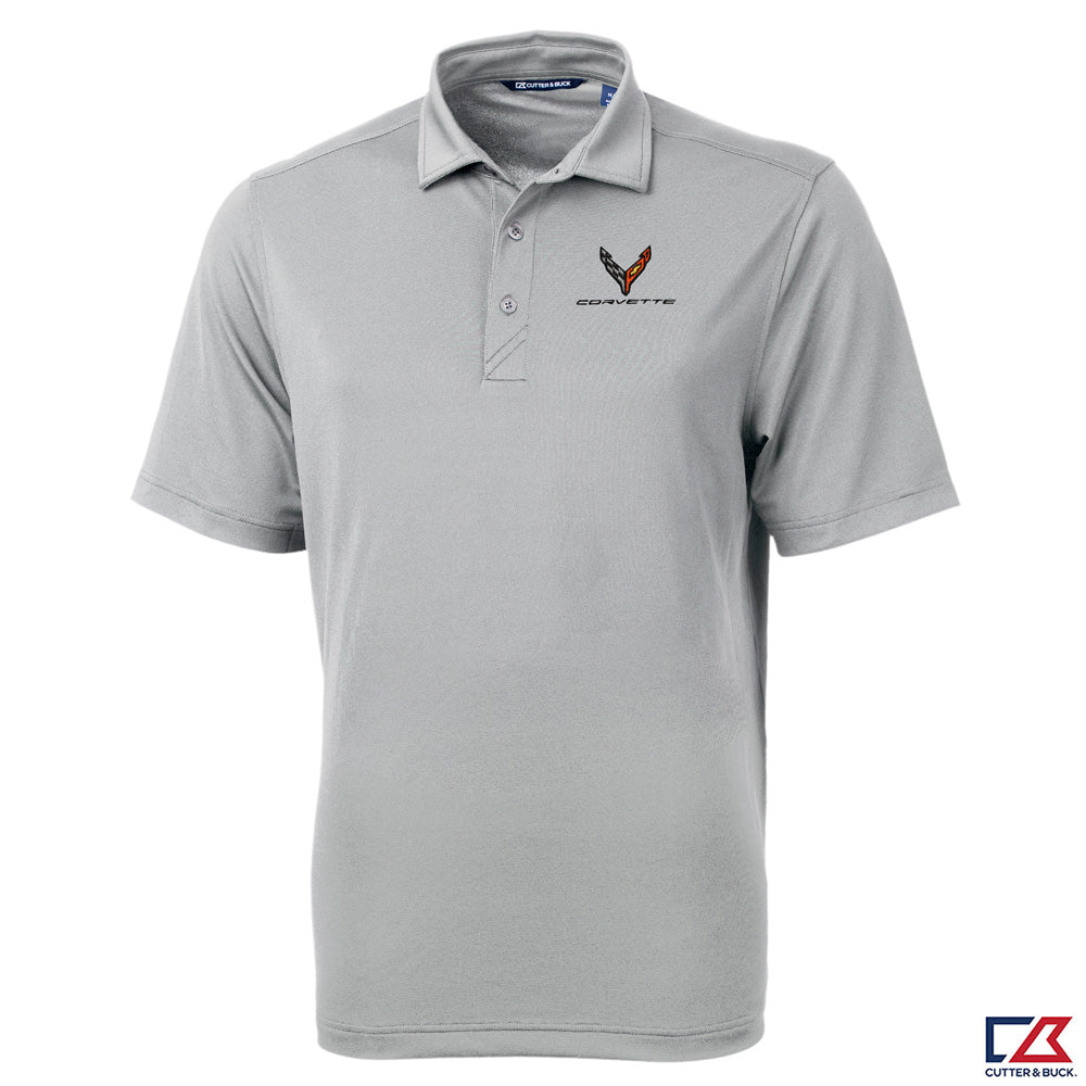 C8 Corvette Mens Polished Virtue Gray Polo on a white background