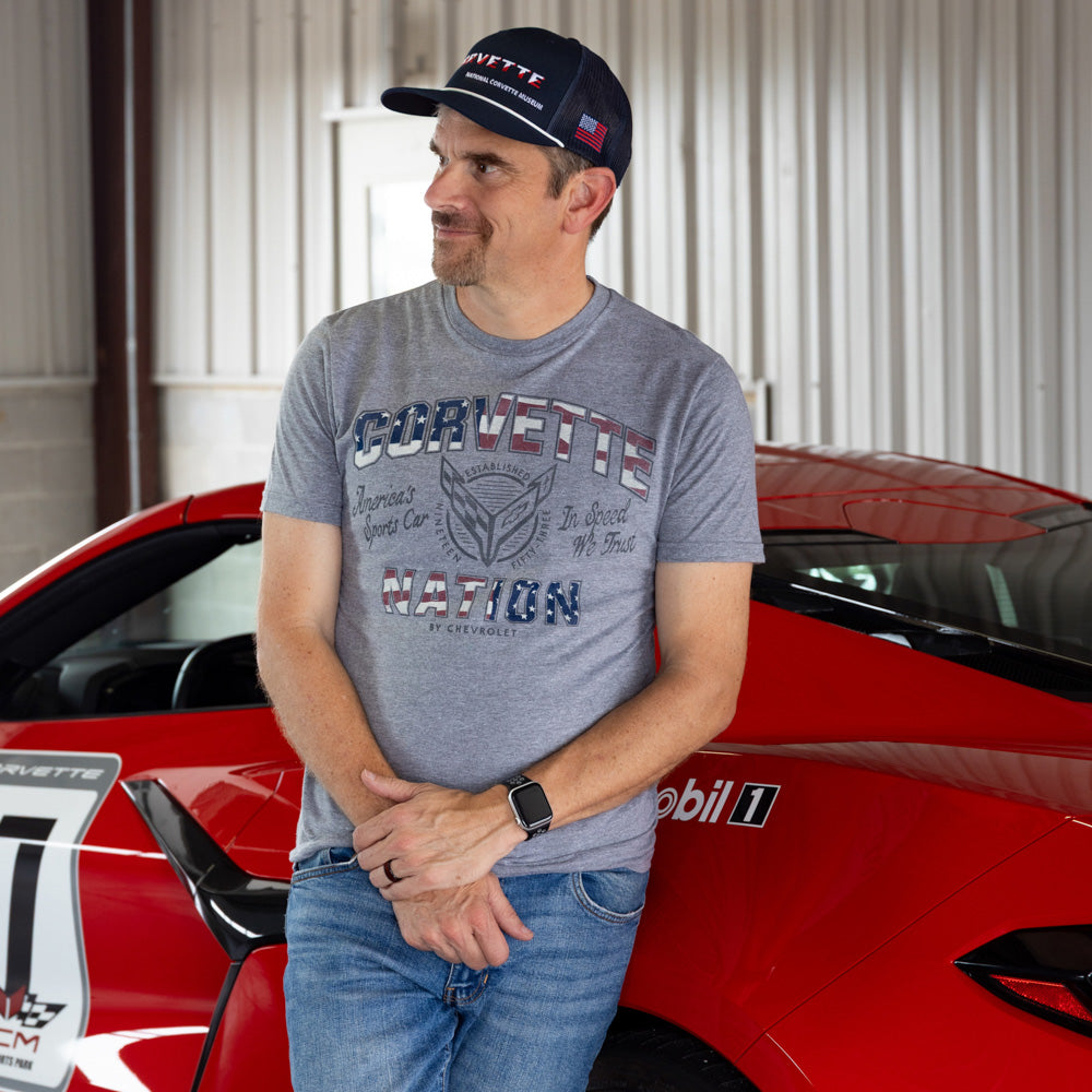 Man wearing the C8 Corvette Nation T-shirt