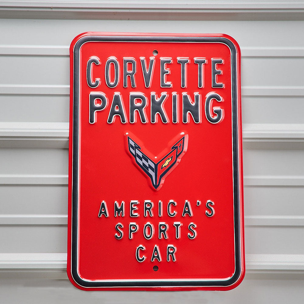 C8 Corvette Parking Sign Hanging on a wall