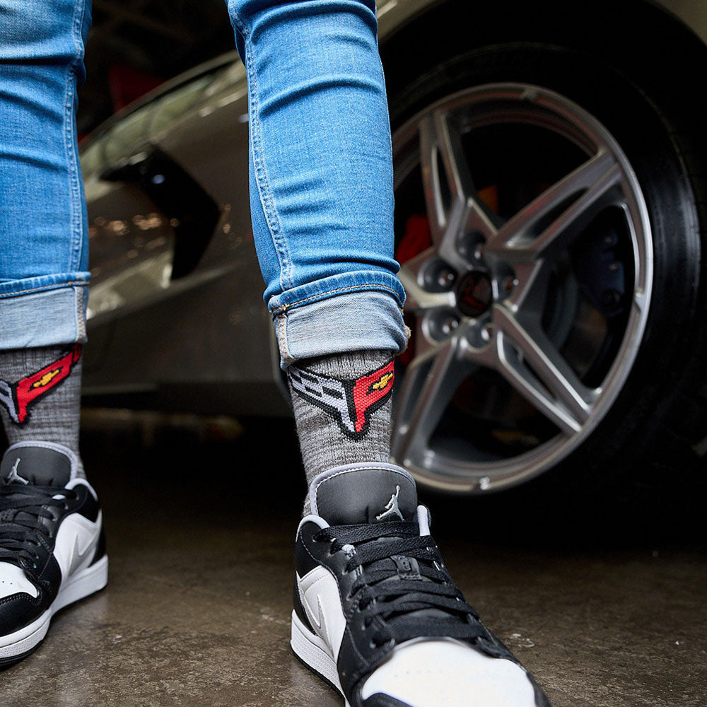 person wearing C8 Corvette Quad Crew Socks