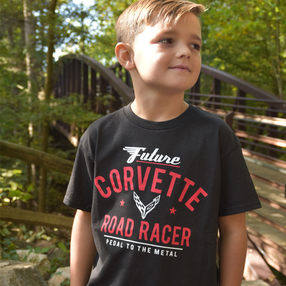 Child wearing the C8 Corvette Road Racer Childrens T-shirt 