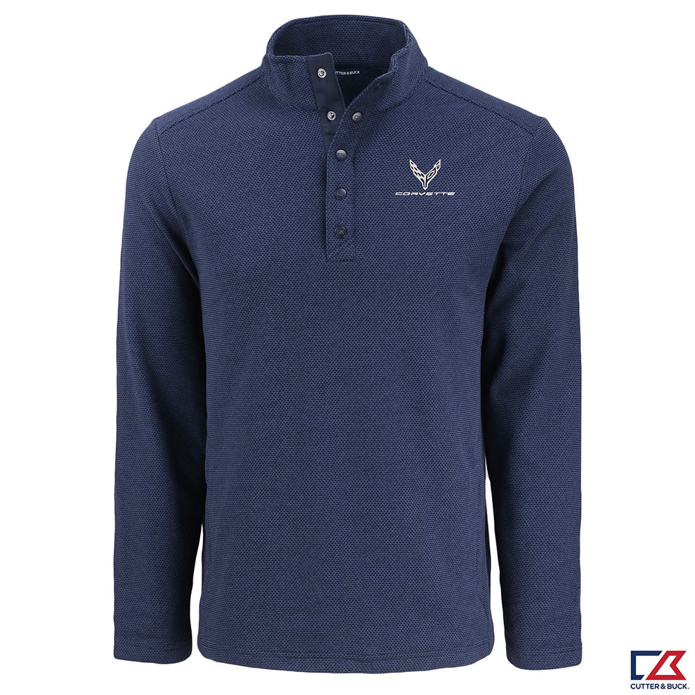 C8 Corvette Textured Fleece Snap Front Pullover in Navy Blue