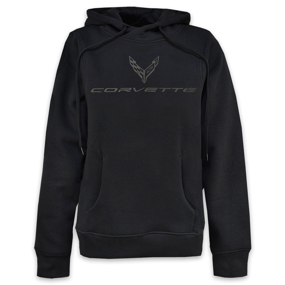 Ladies Corvette Hoodie Sweatshirt with a Tonal C8 Corvette emblem 